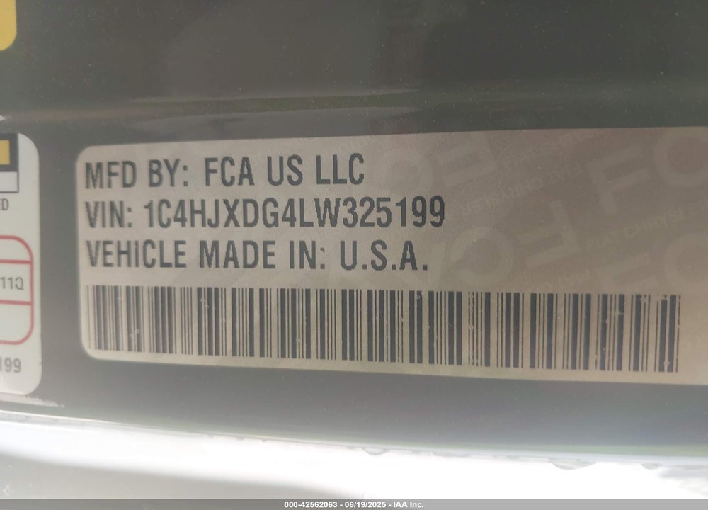 2020 JEEP WRANGLER UNLIMITED VIN: 1C4HJXDG4LW325199