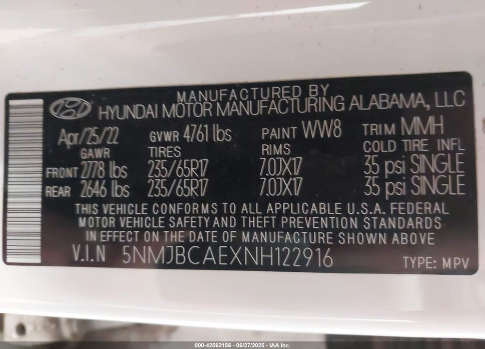 2022 HYUNDAI TUCSON SEL VIN: 5NMJBCAEXNH122916