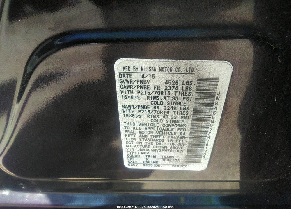 2015 NISSAN ROGUE SELECT VIN: JN8AS5MV2FW761303