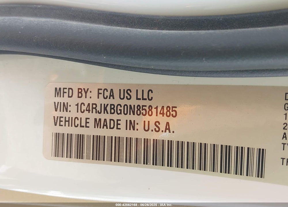 2022 JEEP GRAND CHEROKEE L VIN: 1C4RJKBG0N8581485