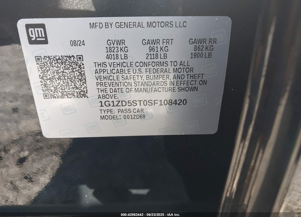 2025 CHEVROLET MALIBU FWD 1LT VIN: 1G1ZD5ST0SF108420
