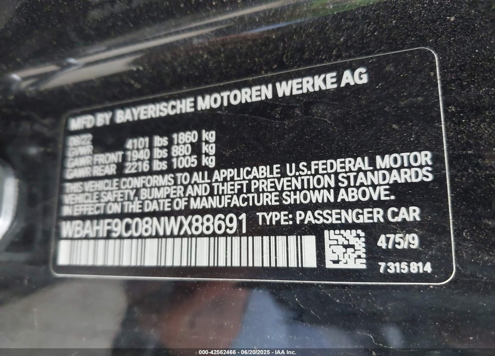2022 BMW Z4 VIN: WBAHF9C08NWX88691