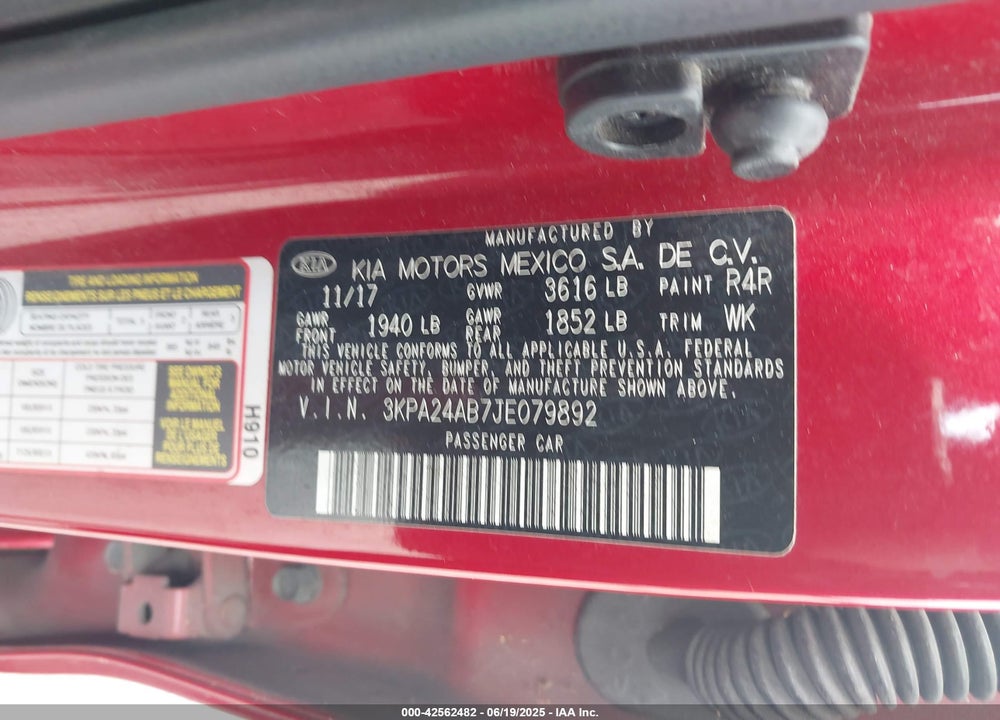 2018 KIA RIO S VIN: 3KPA24AB7JE079892