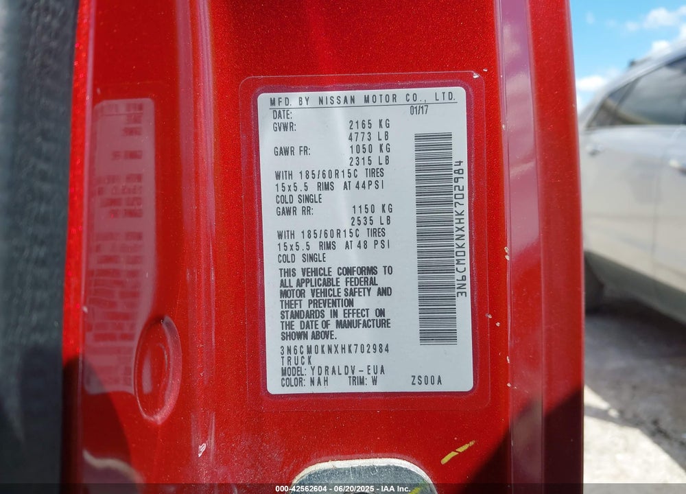 2017 NISSAN NV200 S VIN: 3N6CM0KNXHK702984