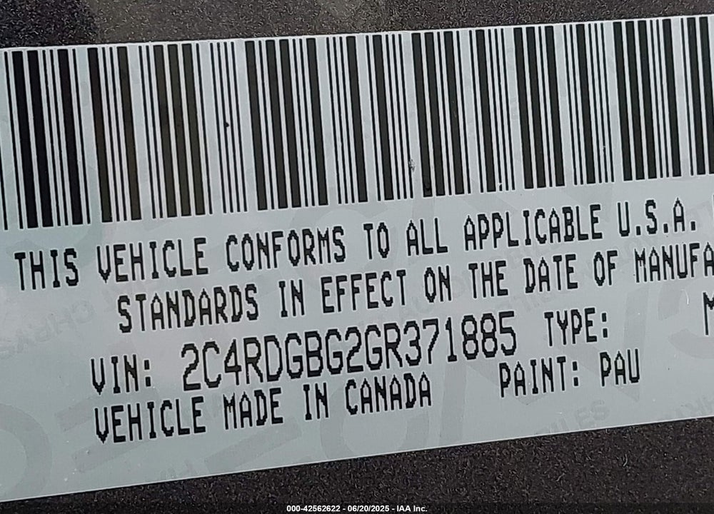 2016 DODGE GRAND CARAVAN SE VIN: 2C4RDGBG2GR371885