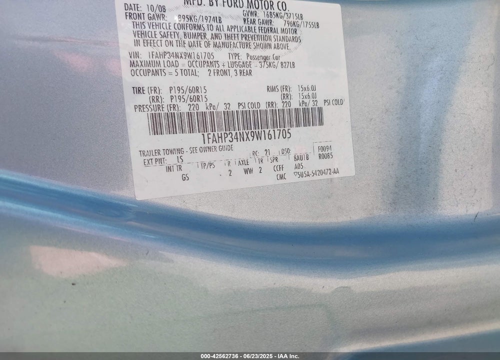 2009 FORD FOCUS S VIN: 1FAHP34NX9W161705