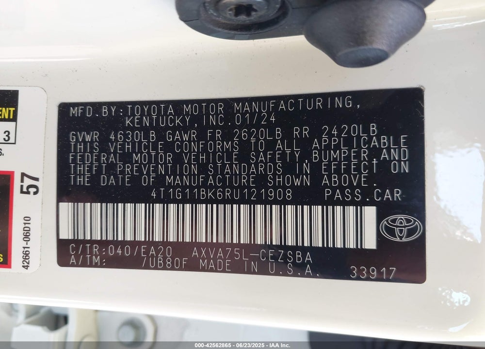 2024 TOYOTA CAMRY VIN: 4T1G11BK6RU121908