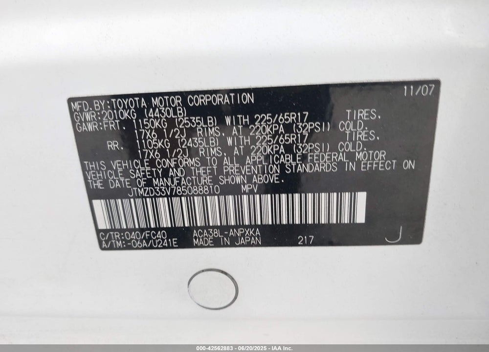 2008 TOYOTA RAV4 VIN: JTMZD33V785088810