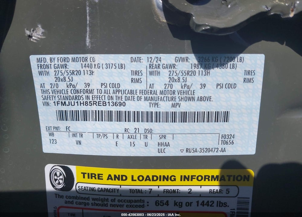 2024 FORD EXPEDITION VIN: 1FMJU1H85REB13690
