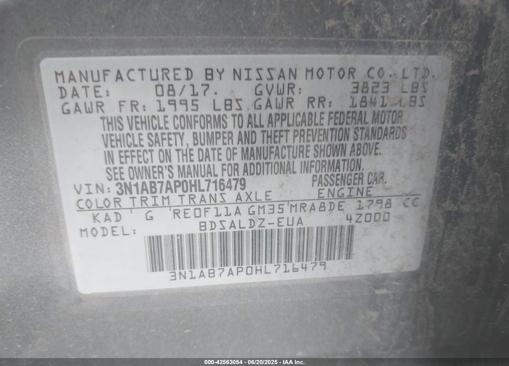 2017 NISSAN SENTRA SV VIN: 3N1AB7AP0HL716479