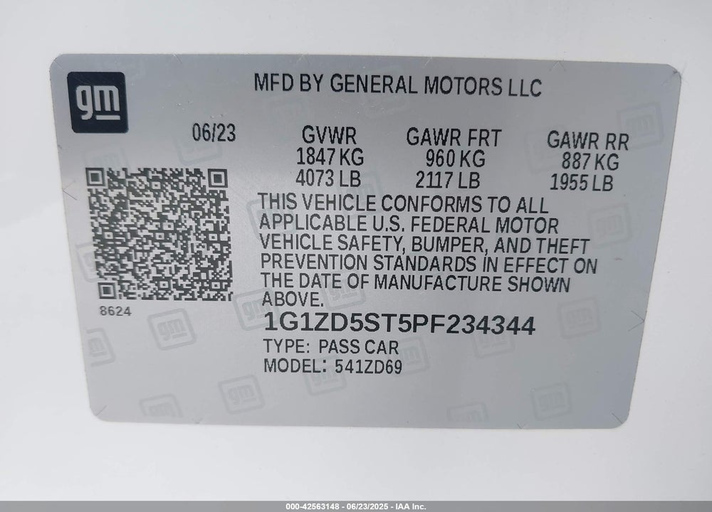 2023 CHEVROLET MALIBU FWD 1LT VIN: 1G1ZD5ST5PF234344