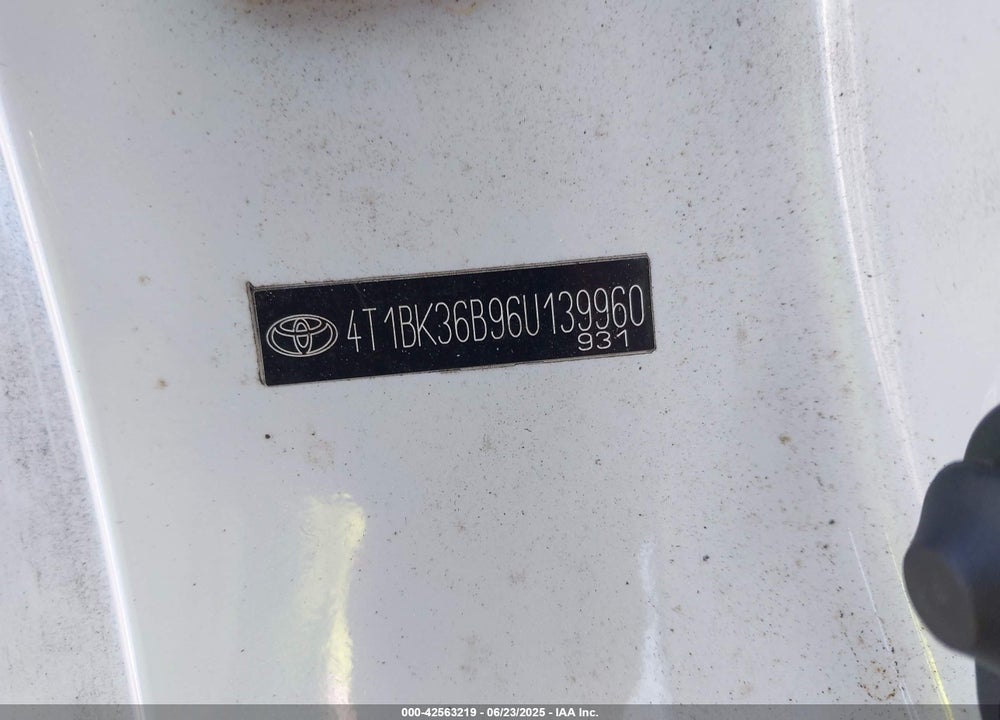 2006 TOYOTA AVALON VIN: 4T1BK36B96U139960