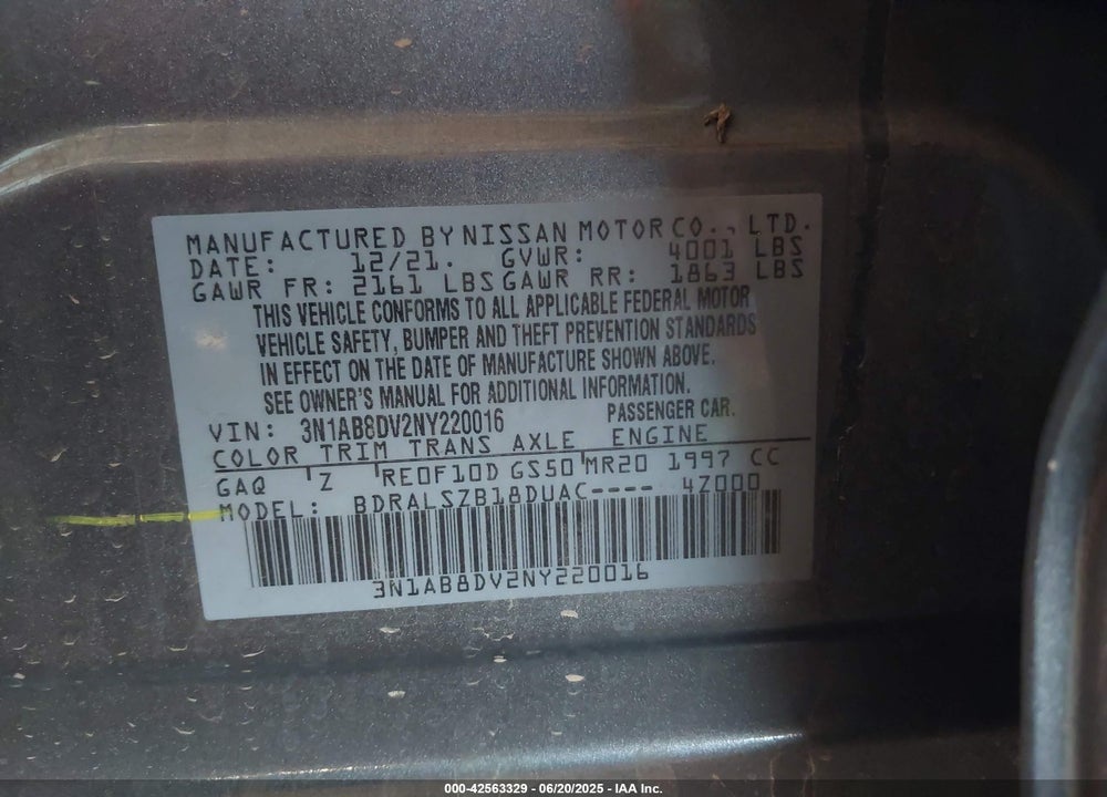 2022 NISSAN SENTRA VIN: 3N1AB8DV2NY220016