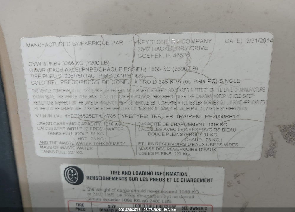 2014 PASSPORT OTHER VIN: 4YDT26525ET414785