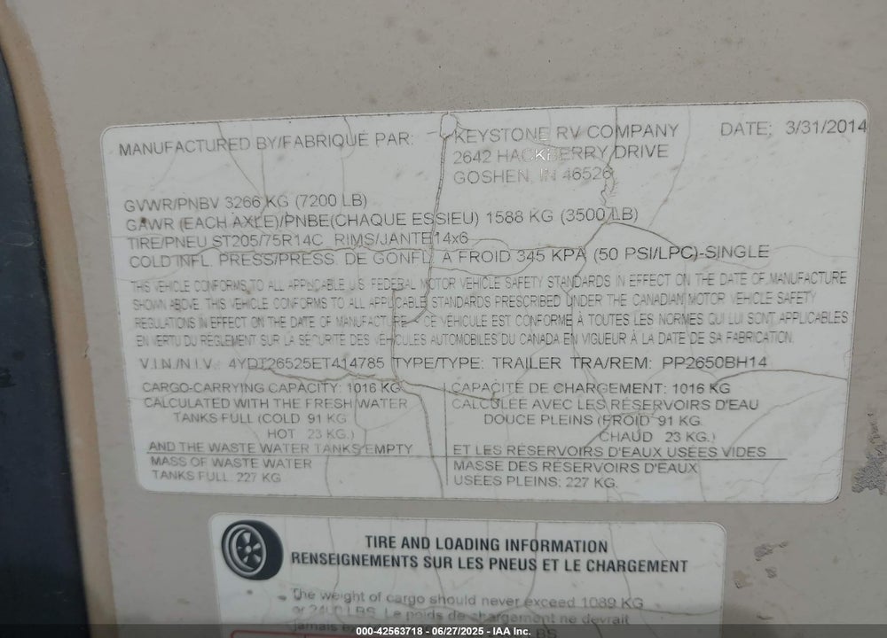 2014 PASSPORT OTHER VIN: 4YDT26525ET414785