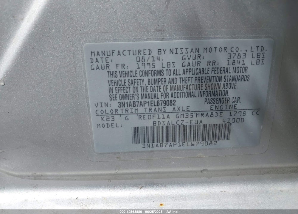 2014 NISSAN SENTRA VIN: 3N1AB7AP1EL679082