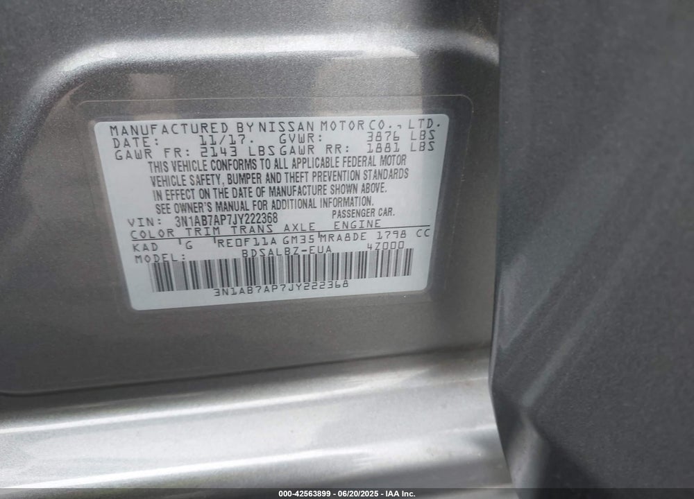 2018 NISSAN SENTRA VIN: 3N1AB7AP7JY222368