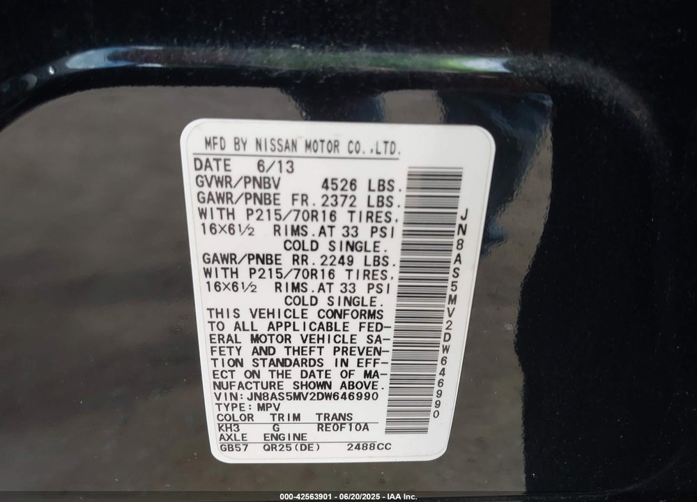 2013 NISSAN ROGUE VIN: JN8AS5MV2DW646990
