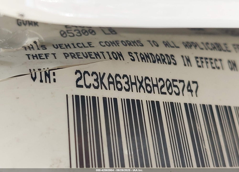 2006 CHRYSLER 300 VIN: 2C3KA63HX6H205747