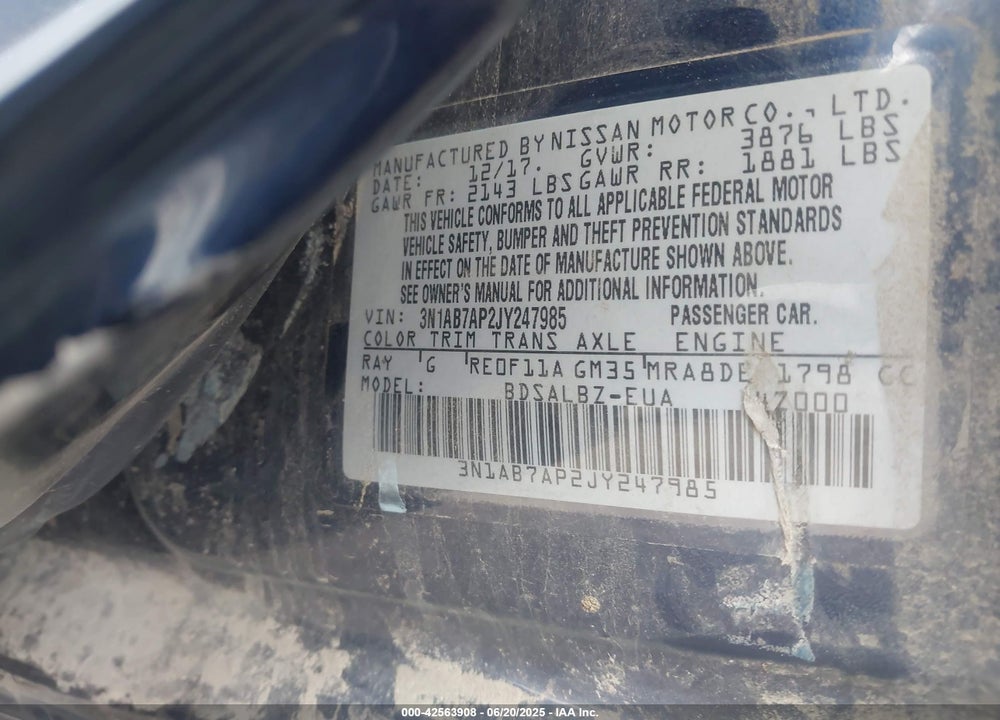 2018 NISSAN SENTRA VIN: 3N1AB7AP2JY247985