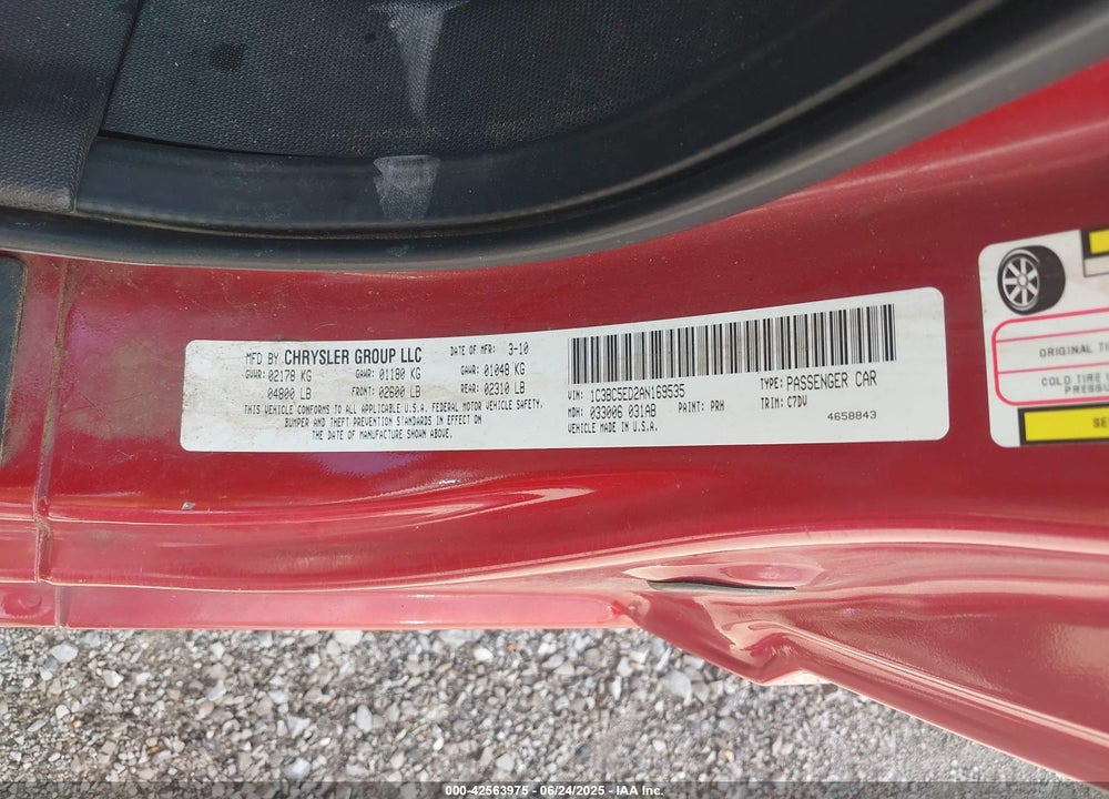 2010 CHRYSLER SEBRING VIN: 1C3BC5ED2AN169535