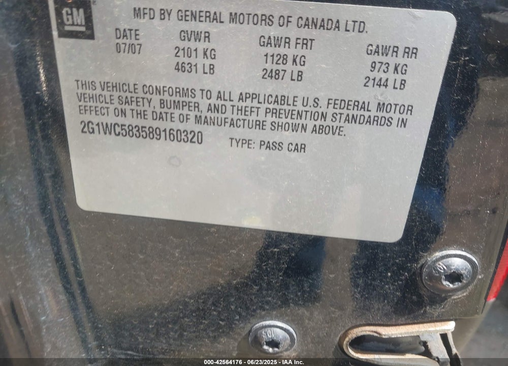 2008 CHEVROLET IMPALA LT VIN: 2G1WC583589160320