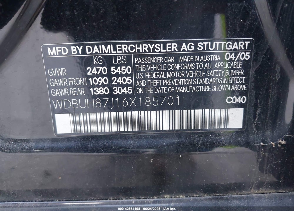 2006 MERCEDES-BENZ E 350 4MATIC VIN: WDBUH87J16X185701