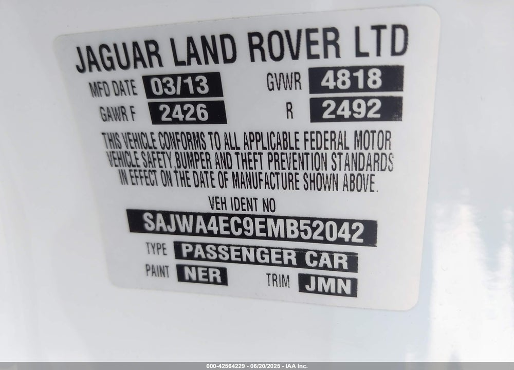 2014 JAGUAR XK VIN: SAJWA4EC9EMB52042