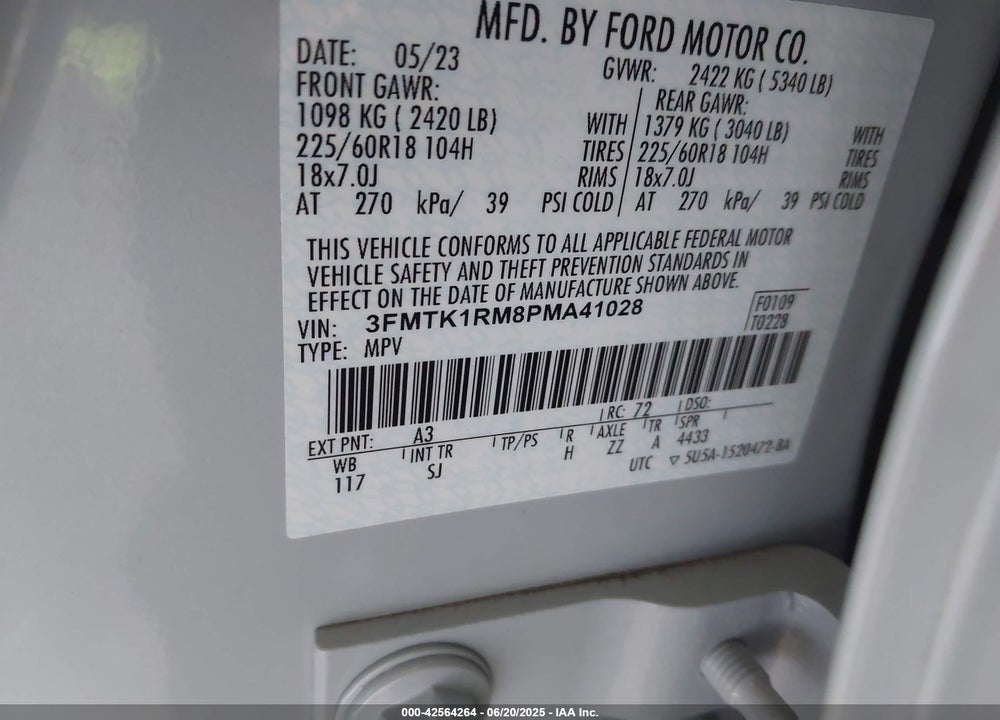 2023 FORD MUSTANG MACH-E SELECT VIN: 3FMTK1RM8PMA41028