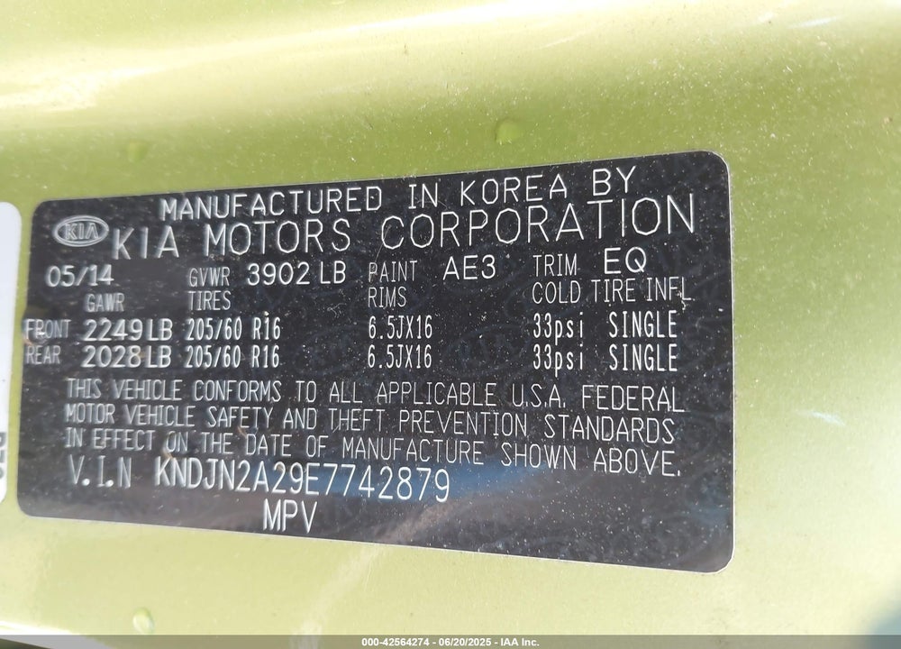 2014 KIA SOUL VIN: KNDJN2A29E7742879