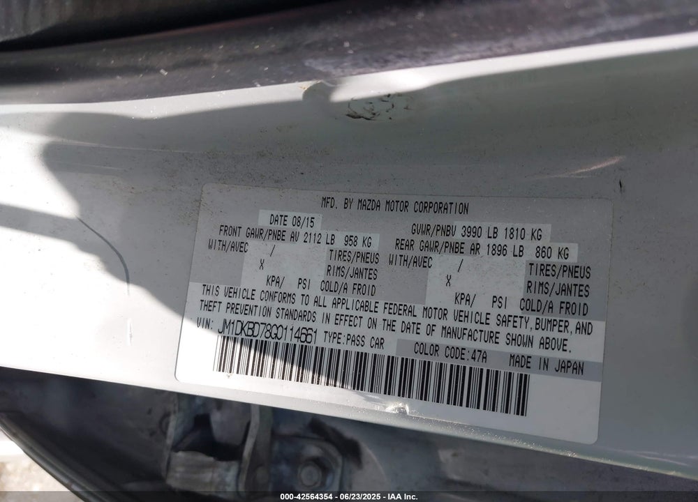 2016 MAZDA CX-3 VIN: JM1DKBD78G0114661