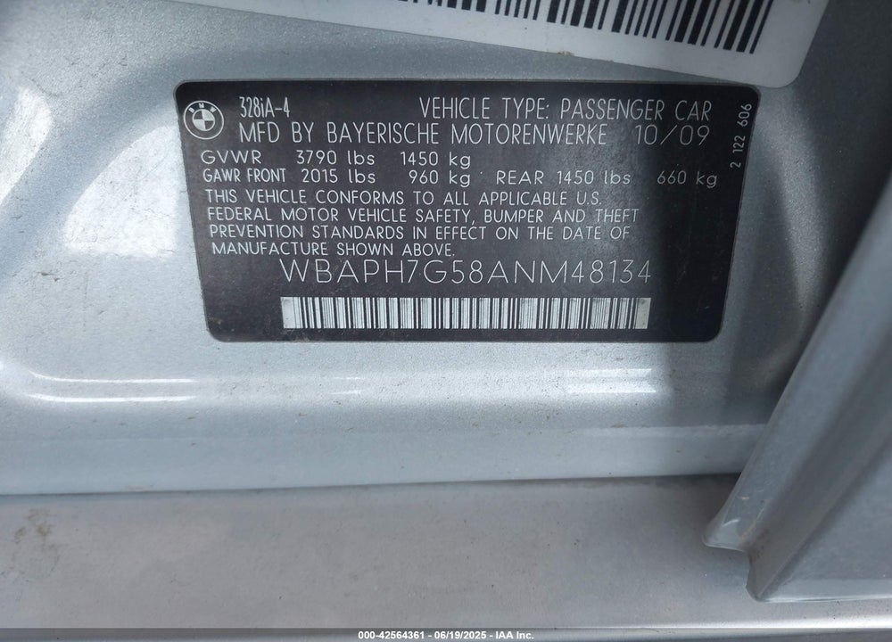 2010 BMW 3 SERIES VIN: WBAPH7G58ANM48134