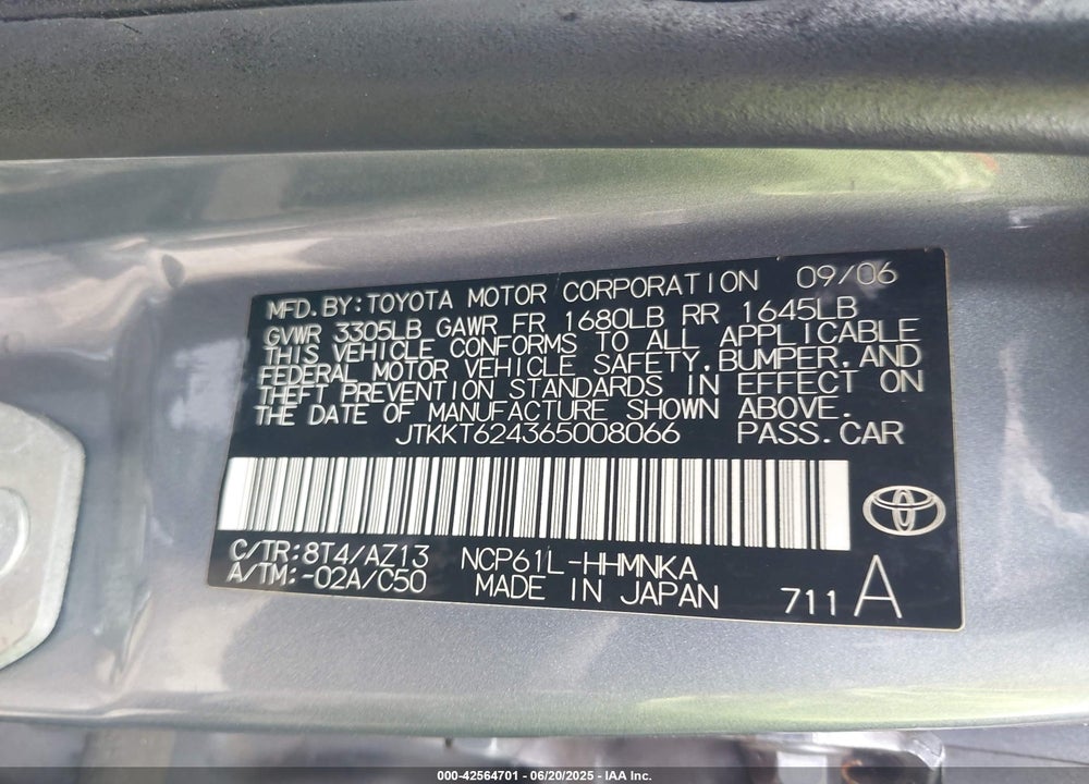 2006 SCION XA VIN: JTKKT624365008066