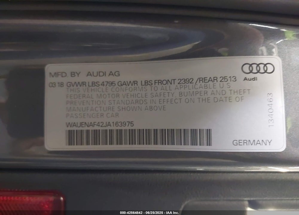 2018 AUDI A4 VIN: WAUENAF42JA163975