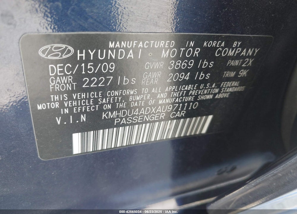 2010 HYUNDAI ELANTRA VIN: KMHDU4ADXAU971110