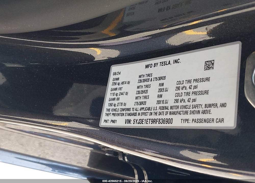 2024 TESLA MODEL 3 VIN: 5YJ3E1ET9RF836900