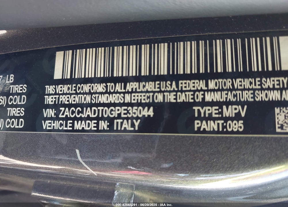 2016 JEEP RENEGADE VIN: ZACCJADT0GPE35044