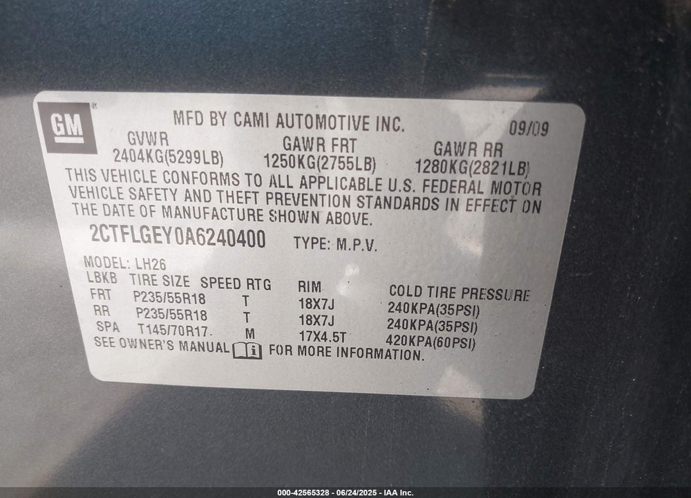 2010 GMC TERRAIN VIN: 2CTFLGEY0A6240400