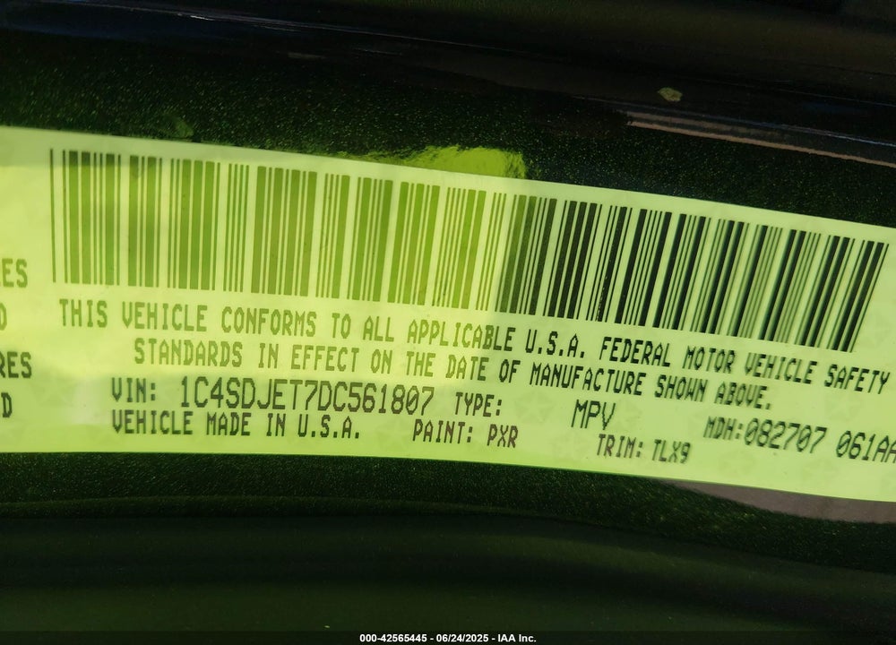2013 DODGE DURANGO VIN: 1C4SDJET7DC561807