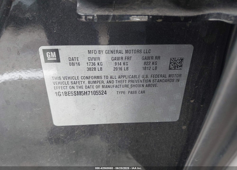 2017 CHEVROLET CRUZE VIN: 1G1BE5SM5H7105524