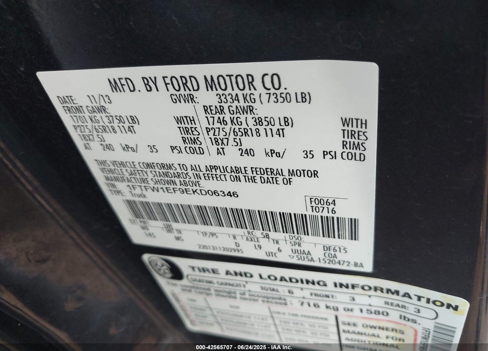 2014 FORD F-150 XLT VIN: 1FTFW1EF9EKD06346