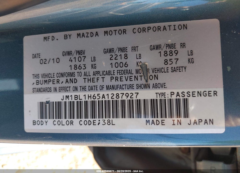 2010 MAZDA 3 S GRAND TOURING VIN: JM1BL1H65A1287927