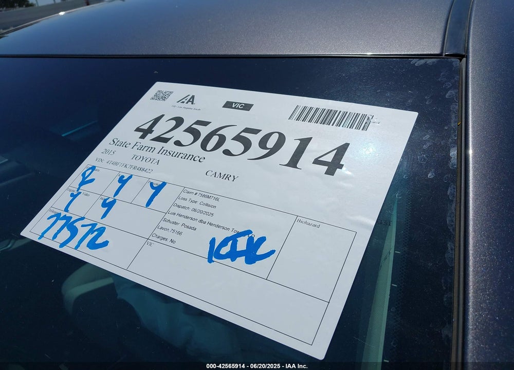 2015 TOYOTA CAMRY VIN: 4T4BF1FK7FR488422