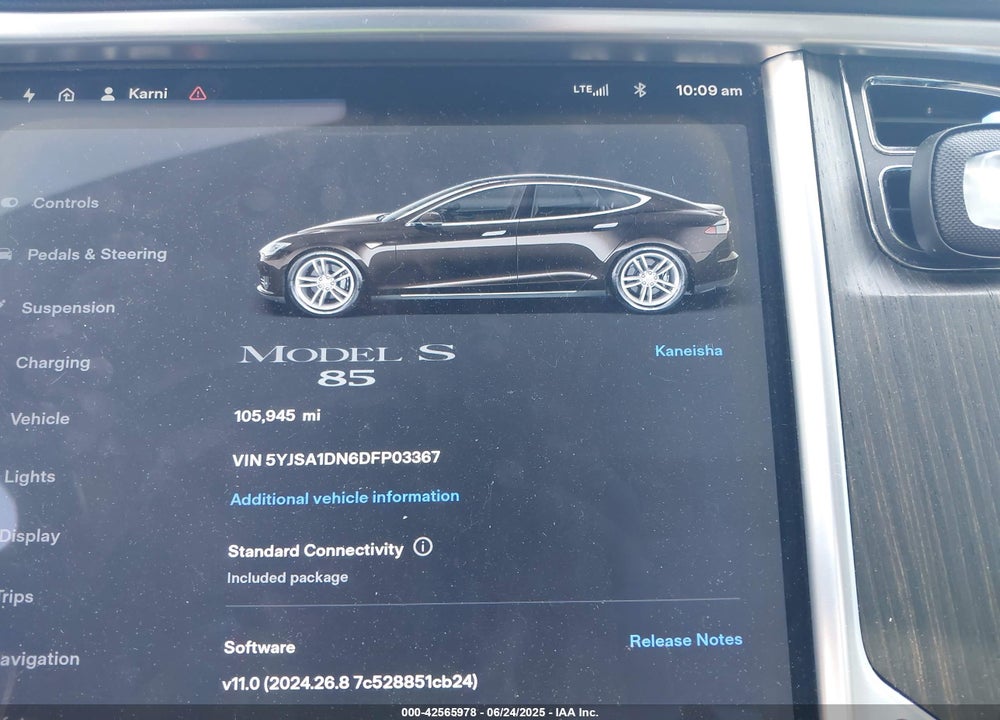 2013 TESLA MODEL S VIN: 5YJSA1DN6DFP03367