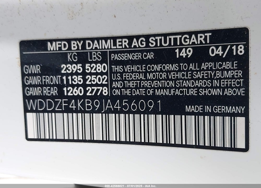 2018 MERCEDES-BENZ E 300 4MATIC VIN: WDDZF4KB9JA456091