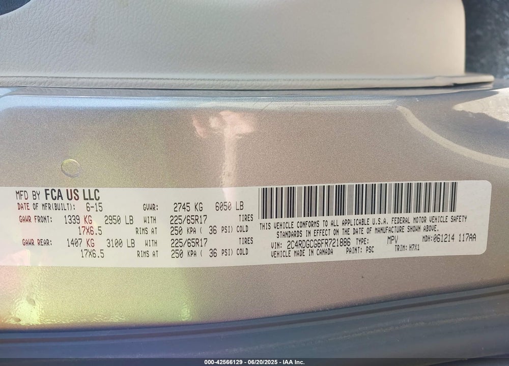 2015 DODGE GRAND CARAVAN SXT VIN: 2C4RDGCG6FR721886