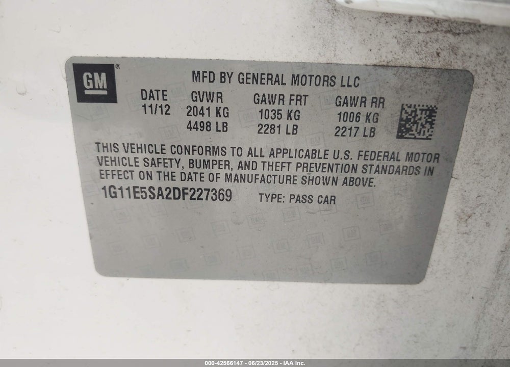2013 CHEVROLET MALIBU VIN: 1G11E5SA2DF227369