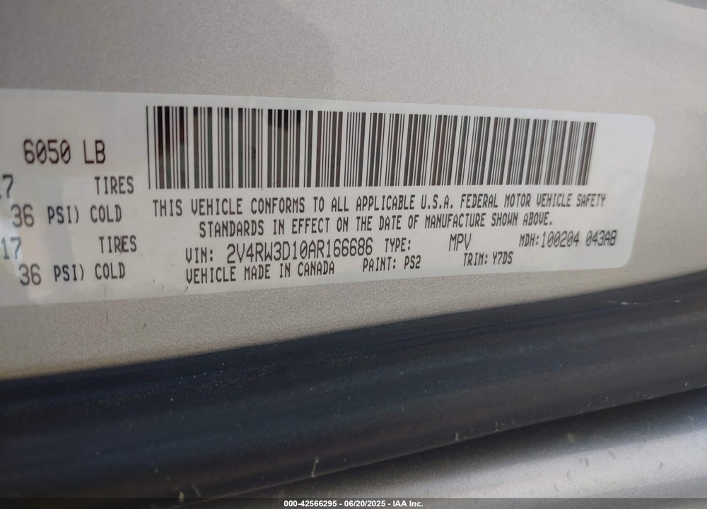 2010 VOLKSWAGEN ROUTAN VIN: 2V4RW3D10AR166686