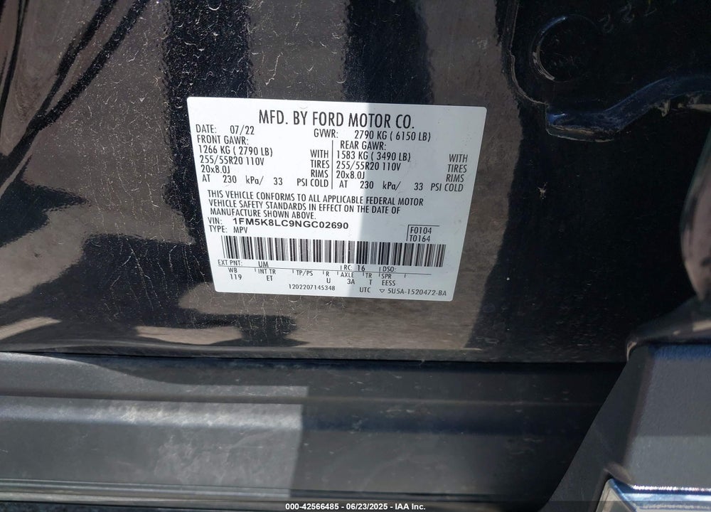 2022 FORD EXPLORER KING RANCH VIN: 1FM5K8LC9NGC02690