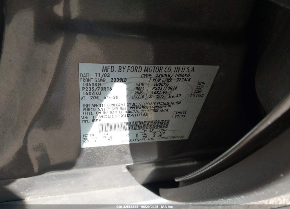 2004 FORD ESCAPE XLT VIN: 1FMCU031X4DA18148